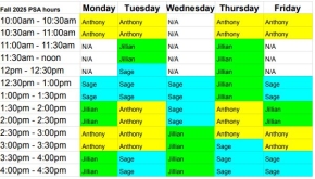 PSA Fall Schedule