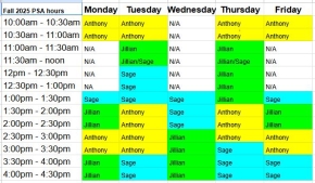 PSA Fall Schedule